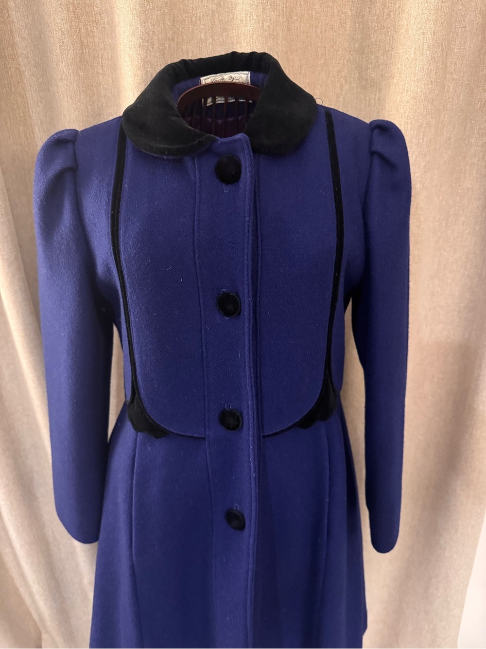 Vintage Rothschild Girls Wool Blend Coat Royal Blue Velvet Trim USA Size 10